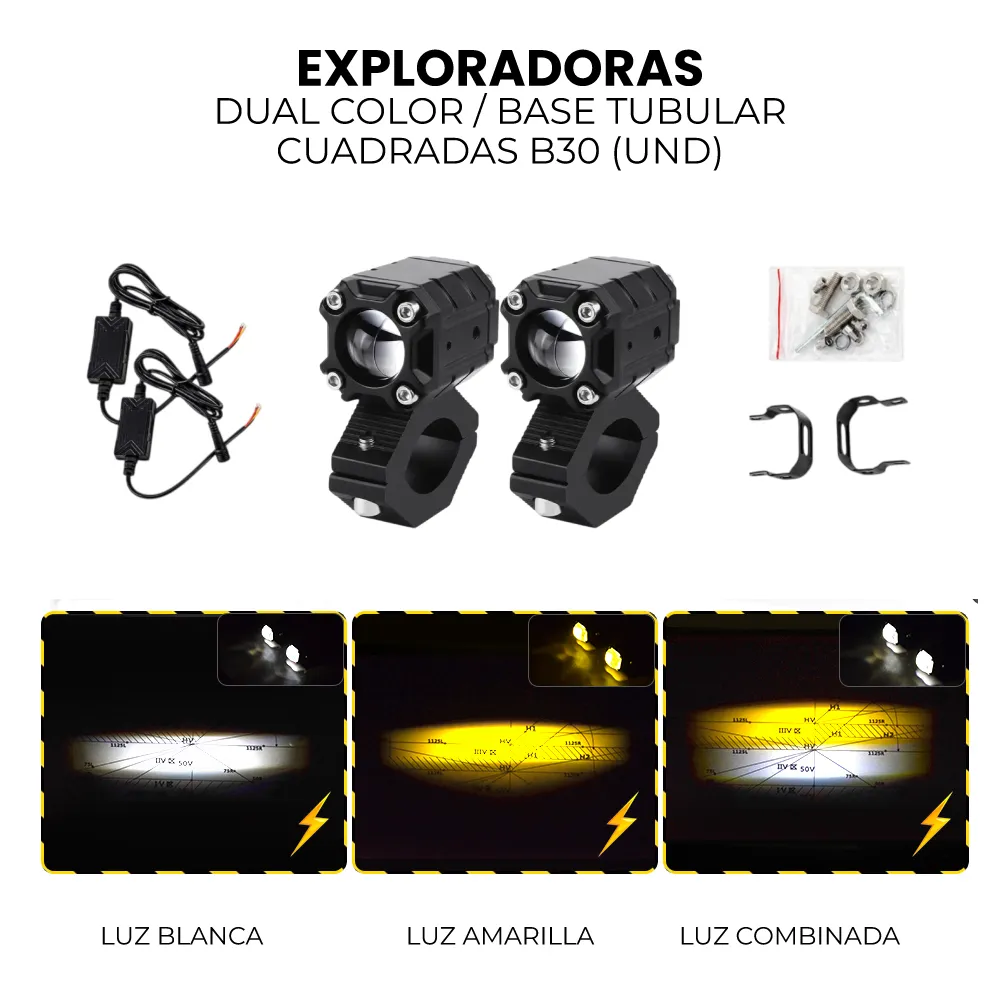 [1073] EXPLORADORAS DUAL COLOR BASE TUBULAR CUADRADAS B30 PAR