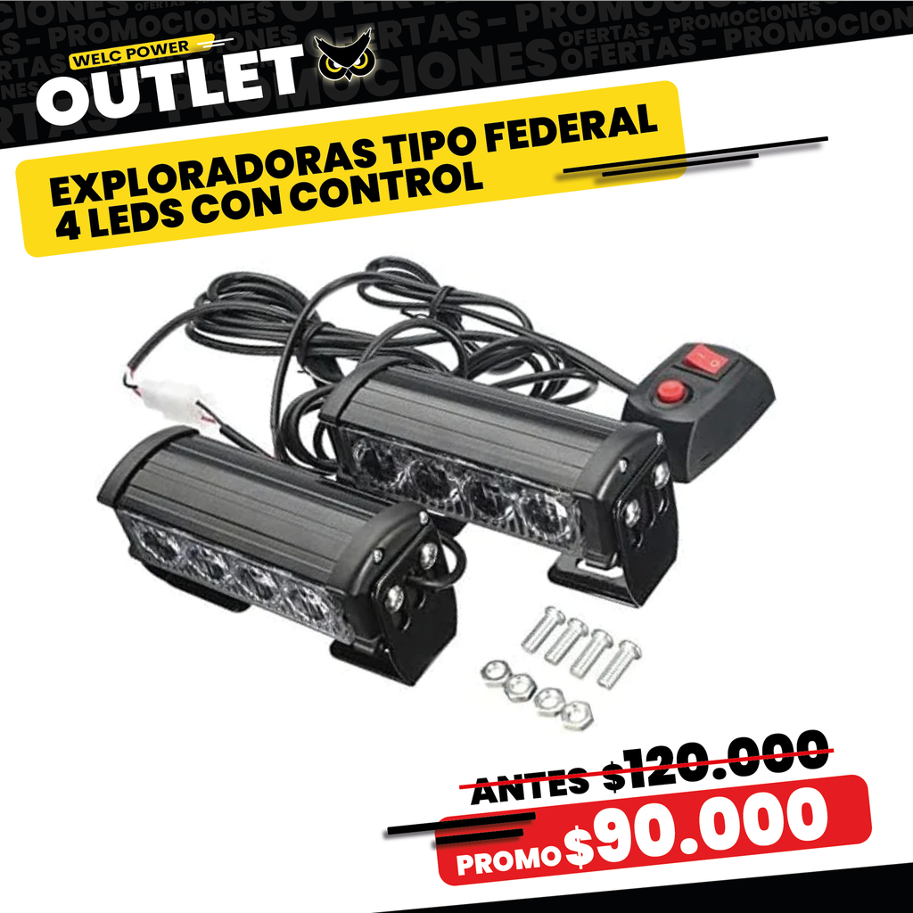 [PETFALC] PAR EXPLORADORAS TIPO FEDERAL 4 LEDS CON CONTROL (Rojo-Azul)