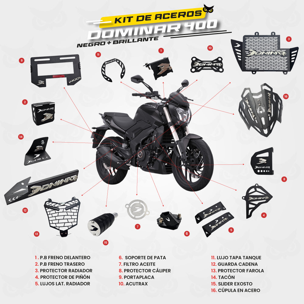 ARMADURA BAJAJ DOMINAR 400 UG - KIT EN ACERO