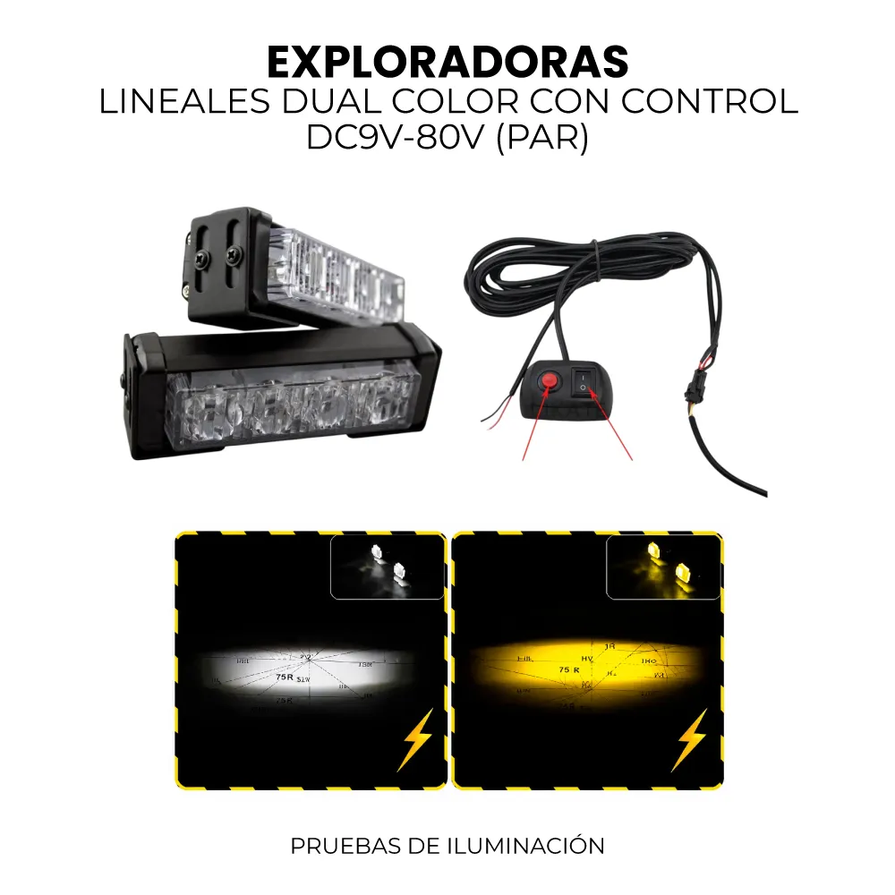 EXPLORADORAS LINEALES DUAL COLOR CON CONTROL DC9V-80V (PAR)