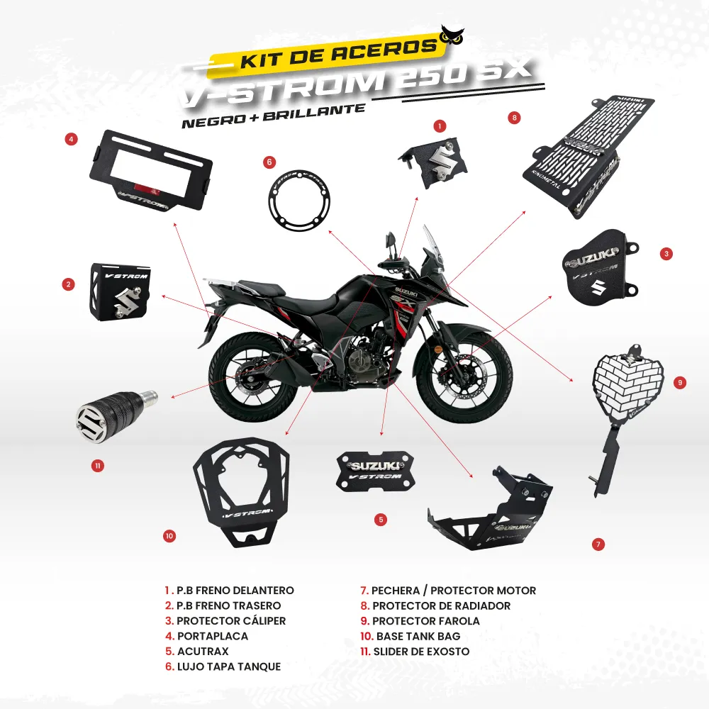 [AKAVSXN] ARMADURA SUZUKI VSTROM 250 SX - KIT EN ACERO (Negro)
