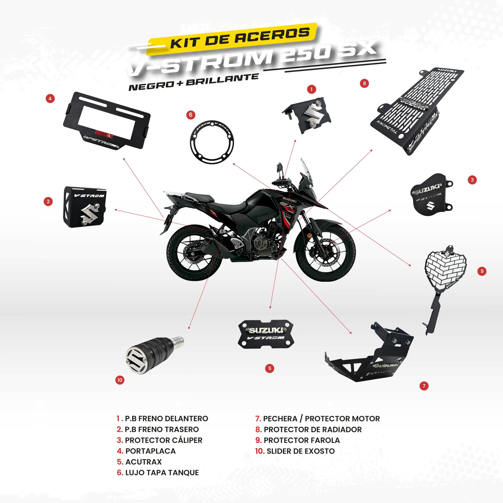 [AKAVSXN] ARMADURA SUZUKI VSTROM 250 SX - KIT EN ACERO (Negro)