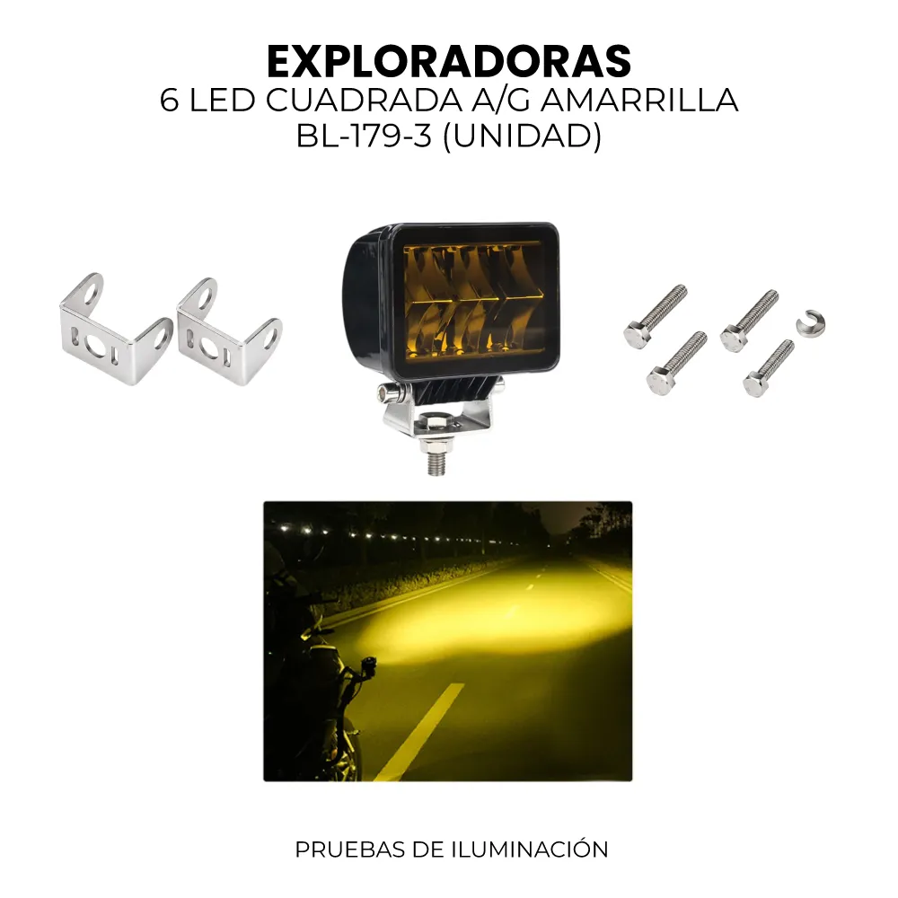 EXPLORADORA 6 LED CUADRADA A/G (BL-179-3) AMARILLA UNIDAD