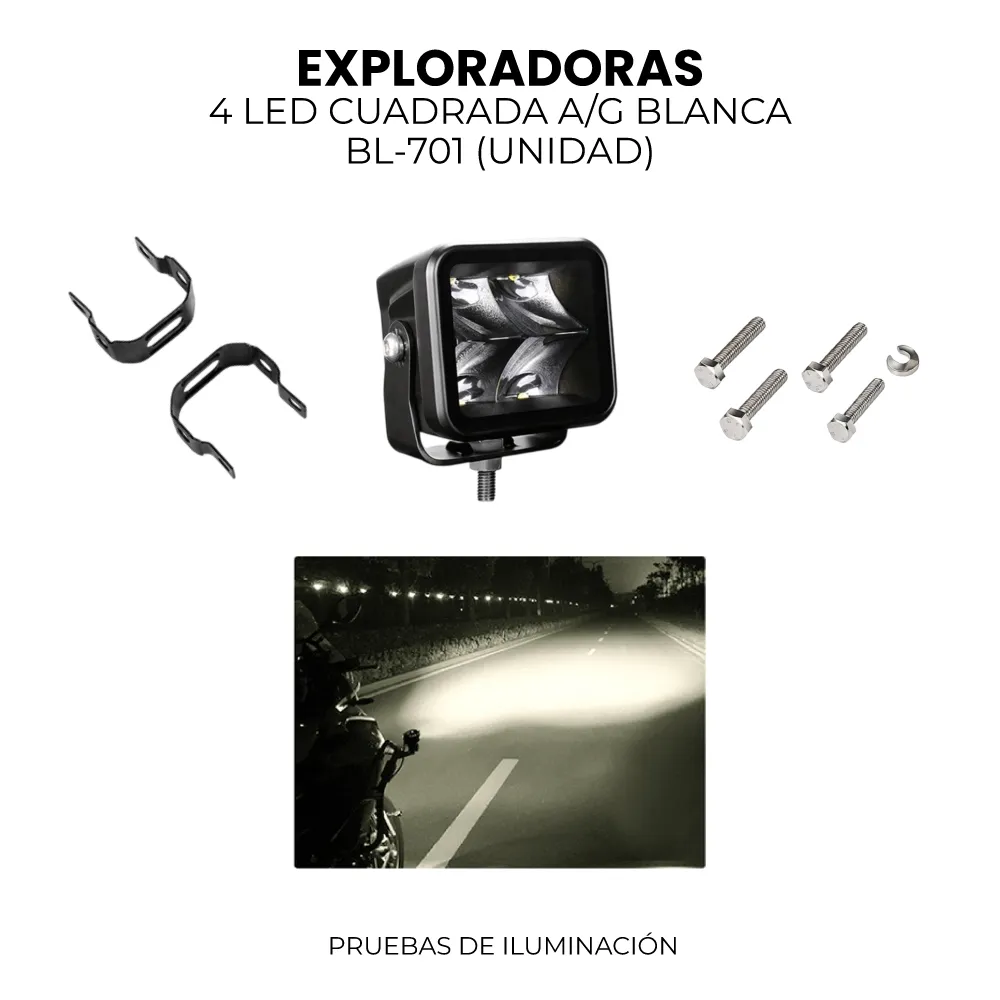 EXPLORADORA 4 LED CUADRADA A/G BLANCA (BL-701) UNIDAD