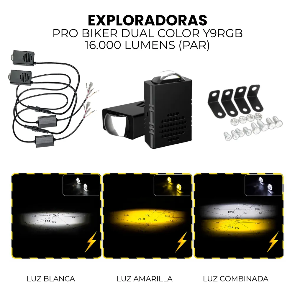 [1634] EXPLORADORAS PRO BIKER DUAL COLOR Y9RGB PAR