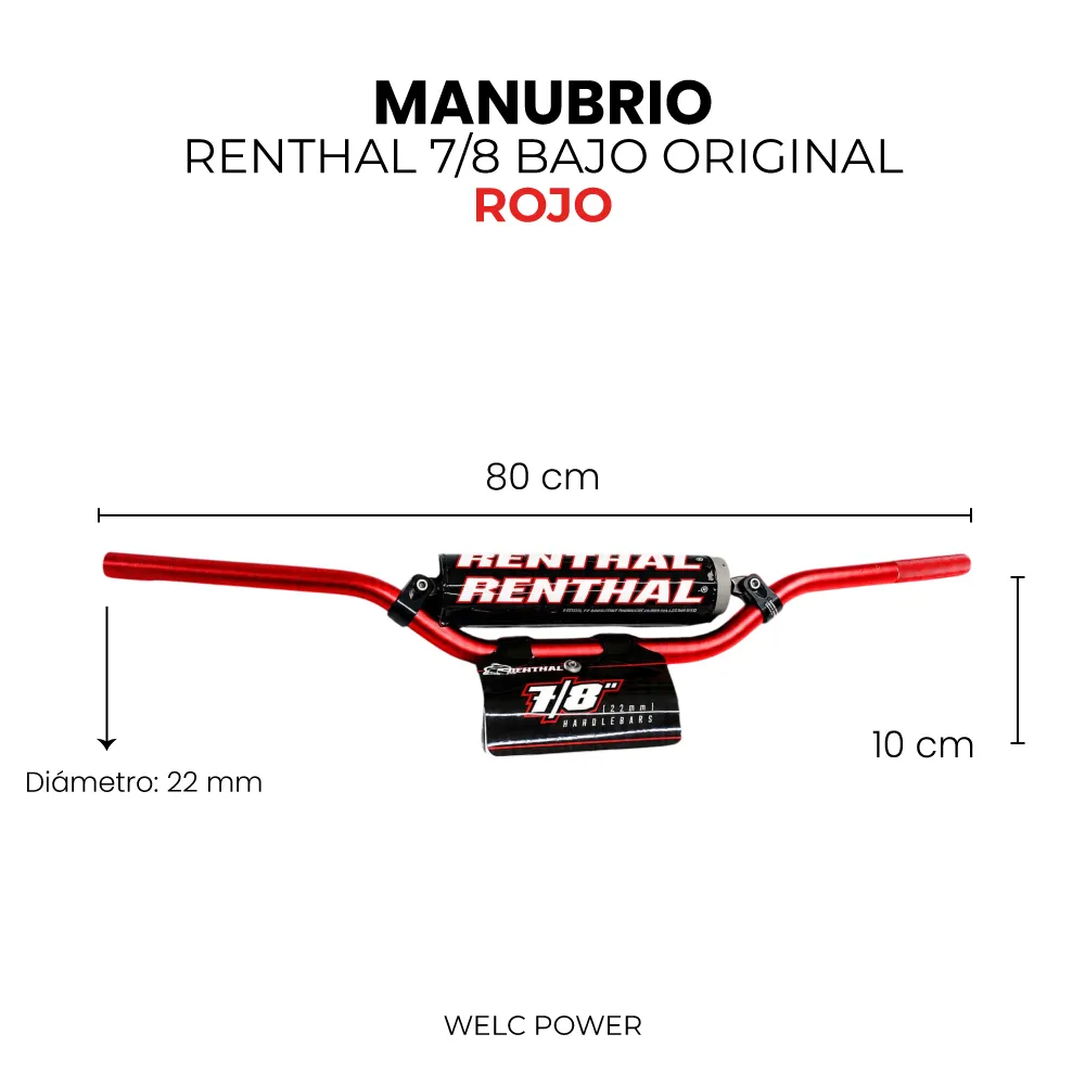 [2447] MANUBRIO RENTHAL 7/8 BAJO ORIGINAL ROJO
