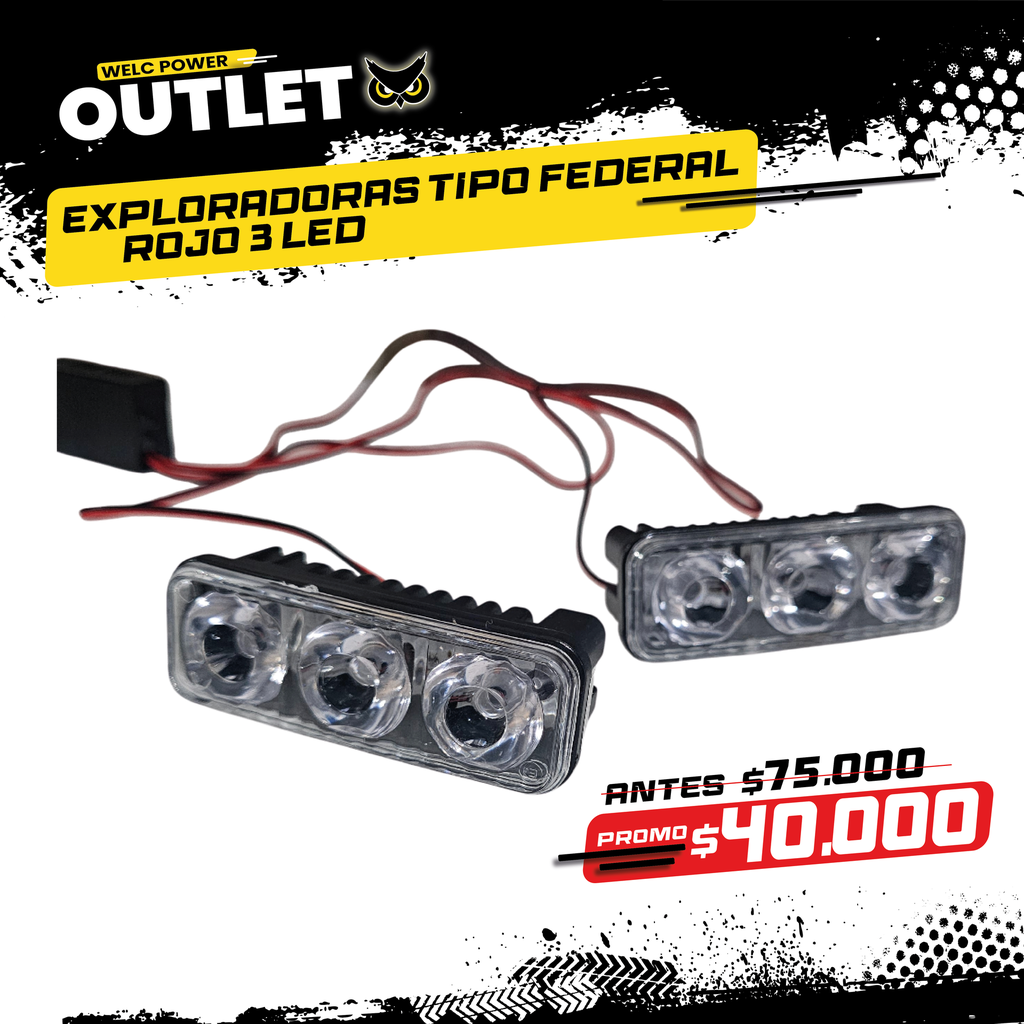 [353] PAR EXPLORADORAS TIPO FEDERAL ROJO 3 LED