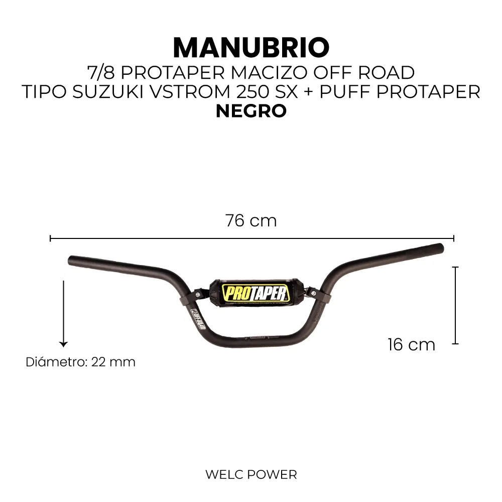 [MPMOFF] MANUBRIO 7/8 PROTAPER MACIZO OFF ROAD TIPO SUZUKI VSTROM 250 SX + PUFF PROTAPER