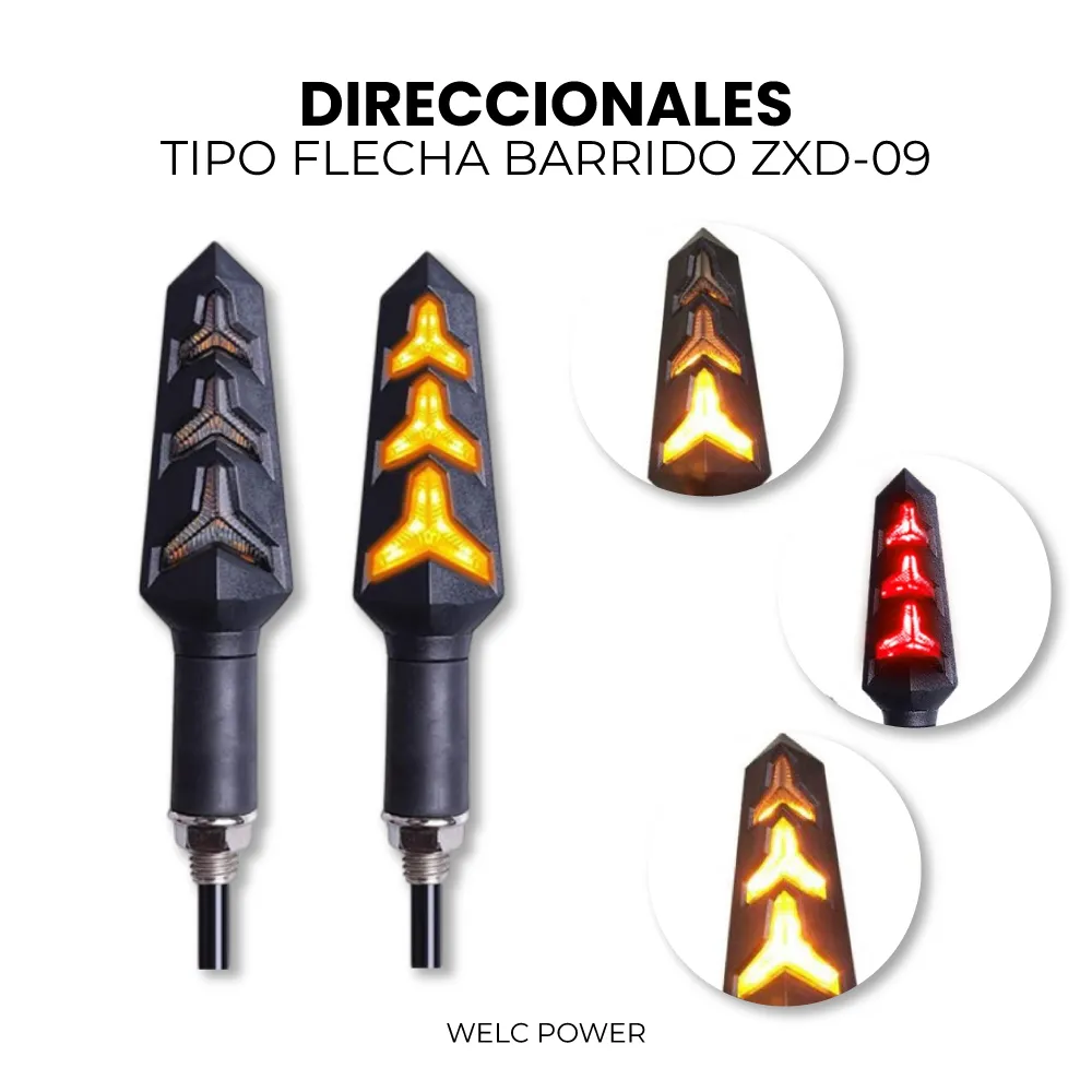 [581] PAR DE DIRECCIONALES DE BARRIDO TIPO FLECHA O NEGRA CON STOP ZXD-09