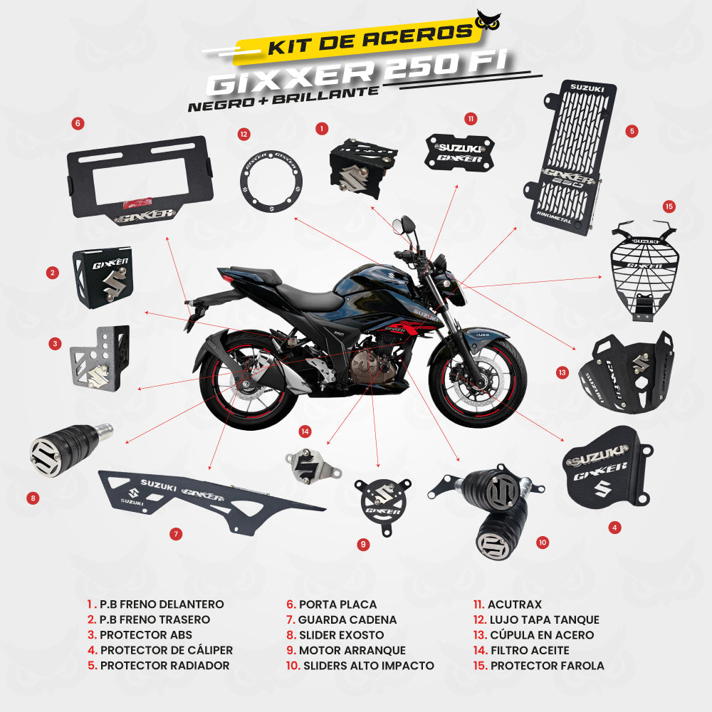 [2115A] ARMADURA SUZUKI GIXXER 250 FI - KIT EN ACERO (Negro)