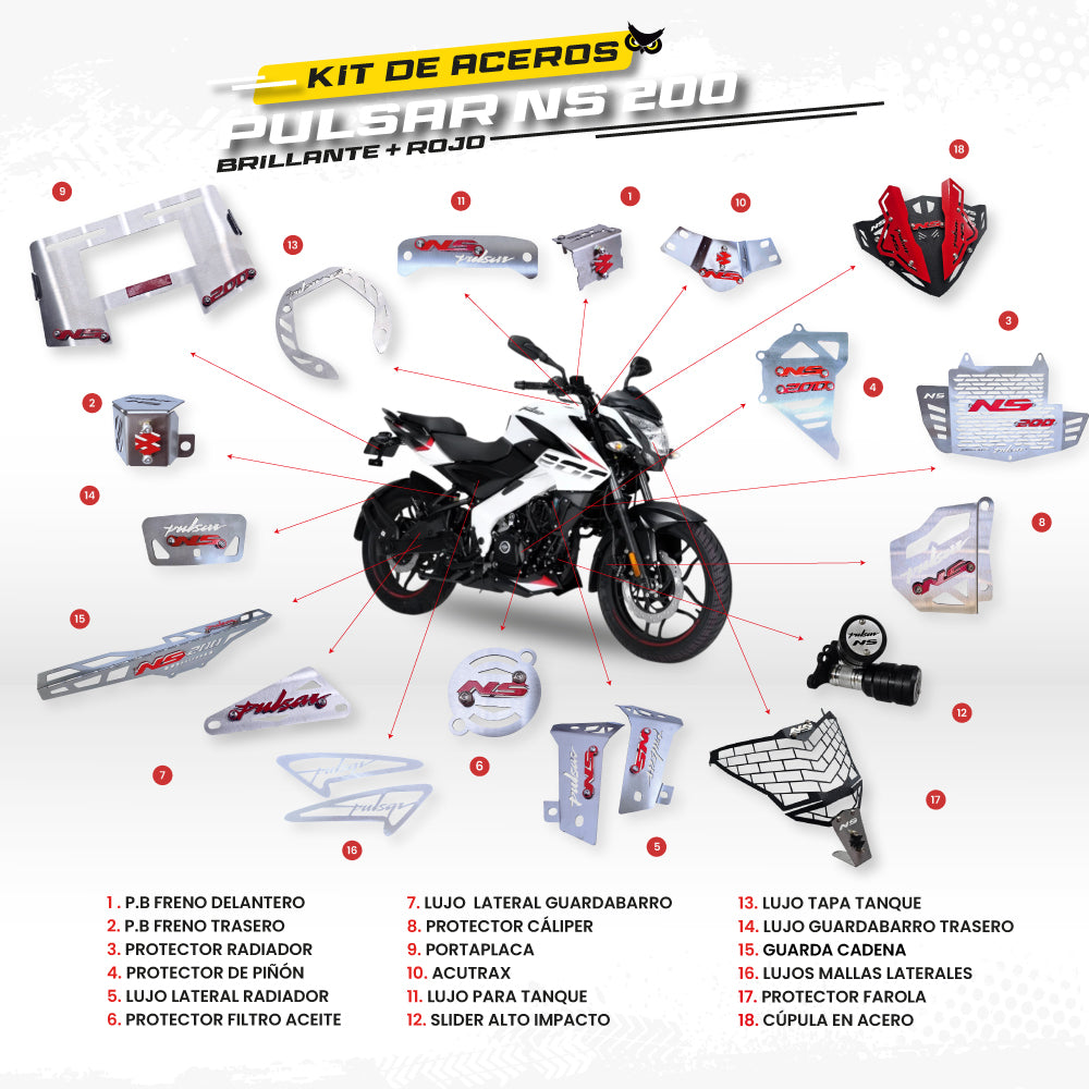 ARMADURA BAJAJ PULSAR NS 200 (CONVENCIONAL) - KIT EN ACERO