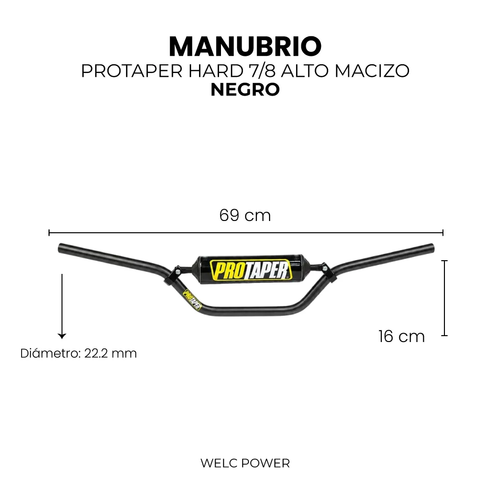 [MPHANC] MANUBRIO PROTAPER 7/8 HARD ALTO MACIZO (Negro)