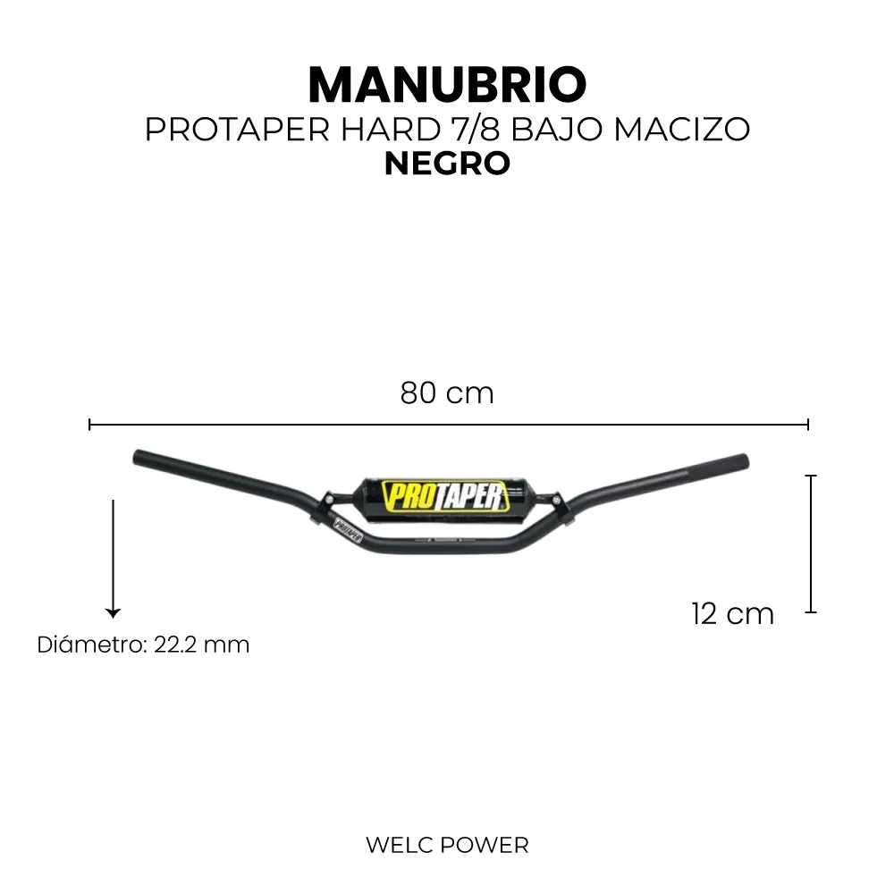[MPHBNC] MANUBRIO PROTAPER 7/8 HARD BAJO MACIZO (Negro)