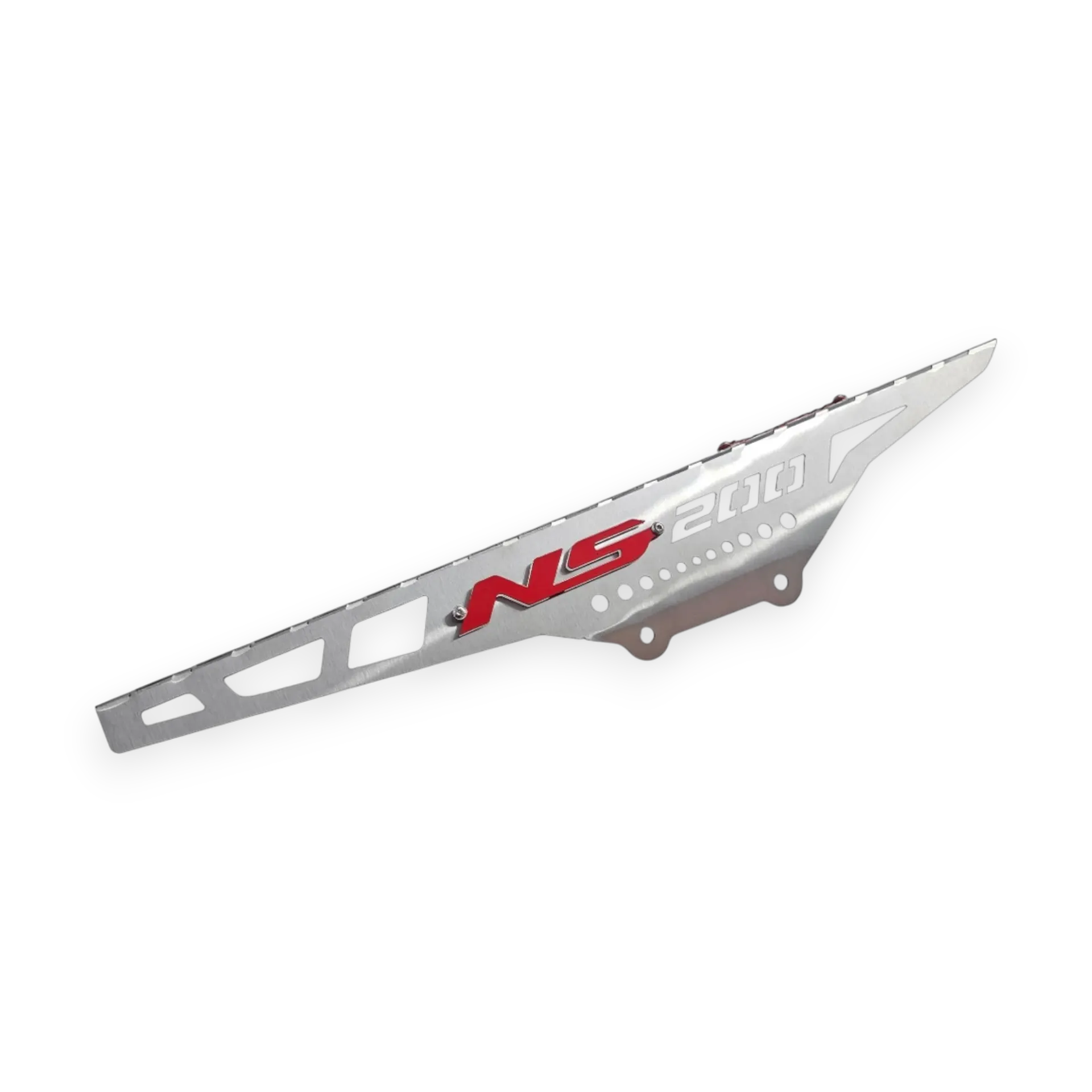 [2318] GUARDA CADENA BAJAJ PULSAR NS 200 (ACERO) (Plateado logo Rojo)