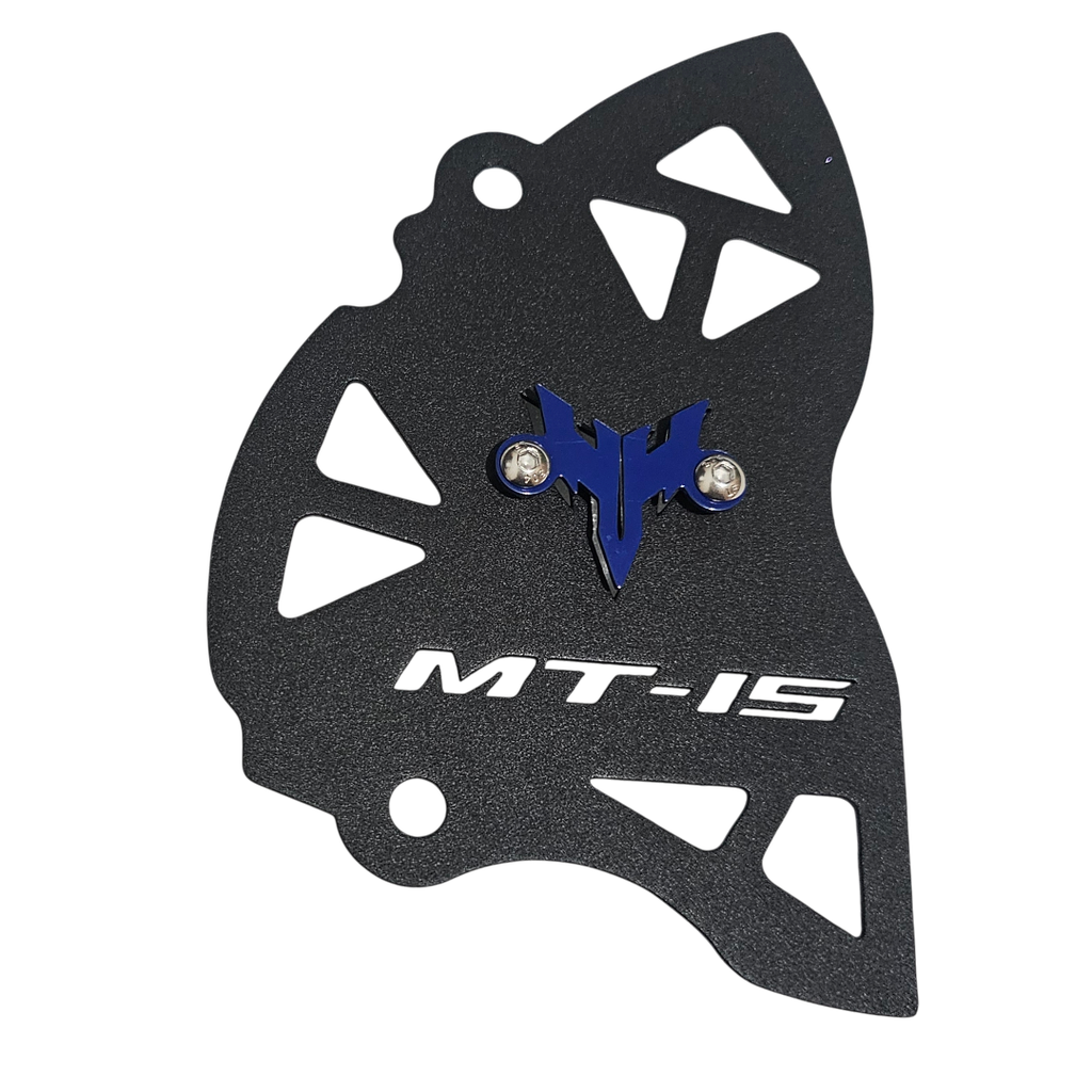 [2280] PROTECTOR TAPA PIÑON YAMAHA MT-15 (ACERO) (Negro Logo Azul Rey)