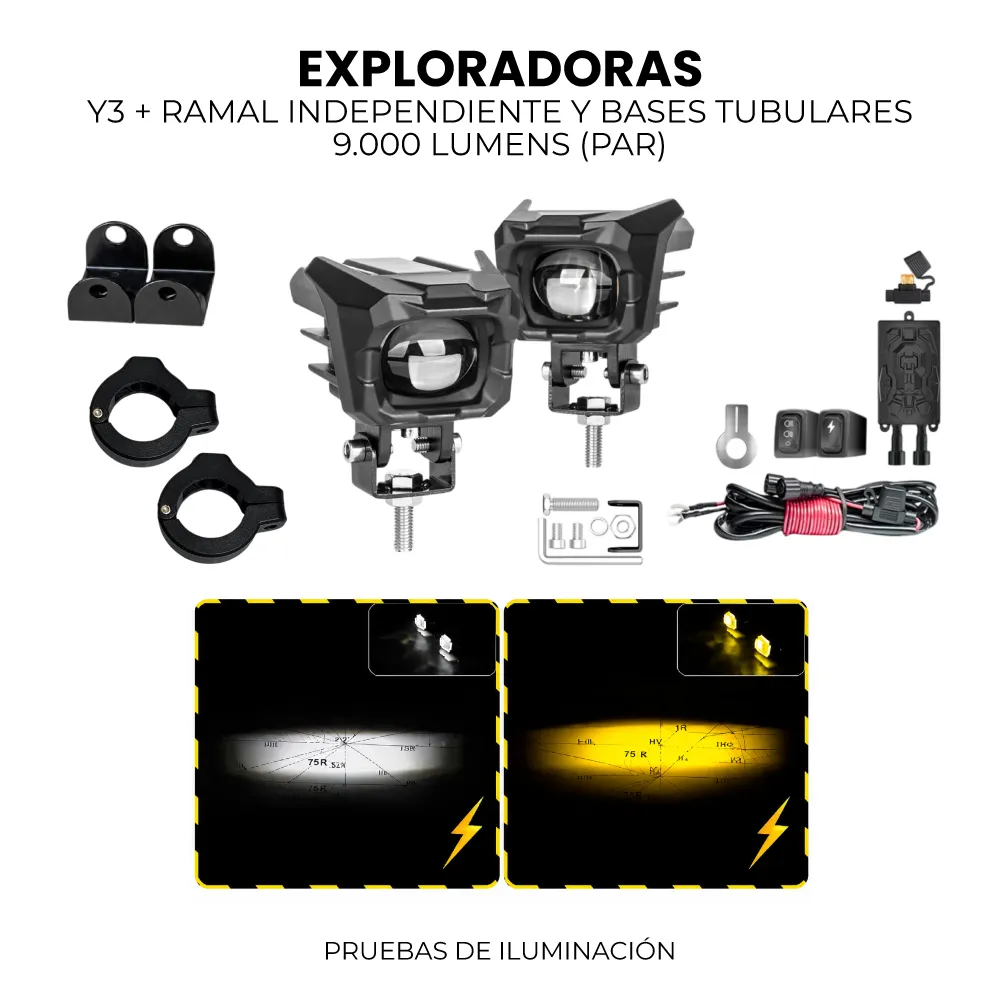 KIT- PAR EXPLORADORAS Y3 + RAMAL INDEPENDIENTE Y BASES TUBULARES