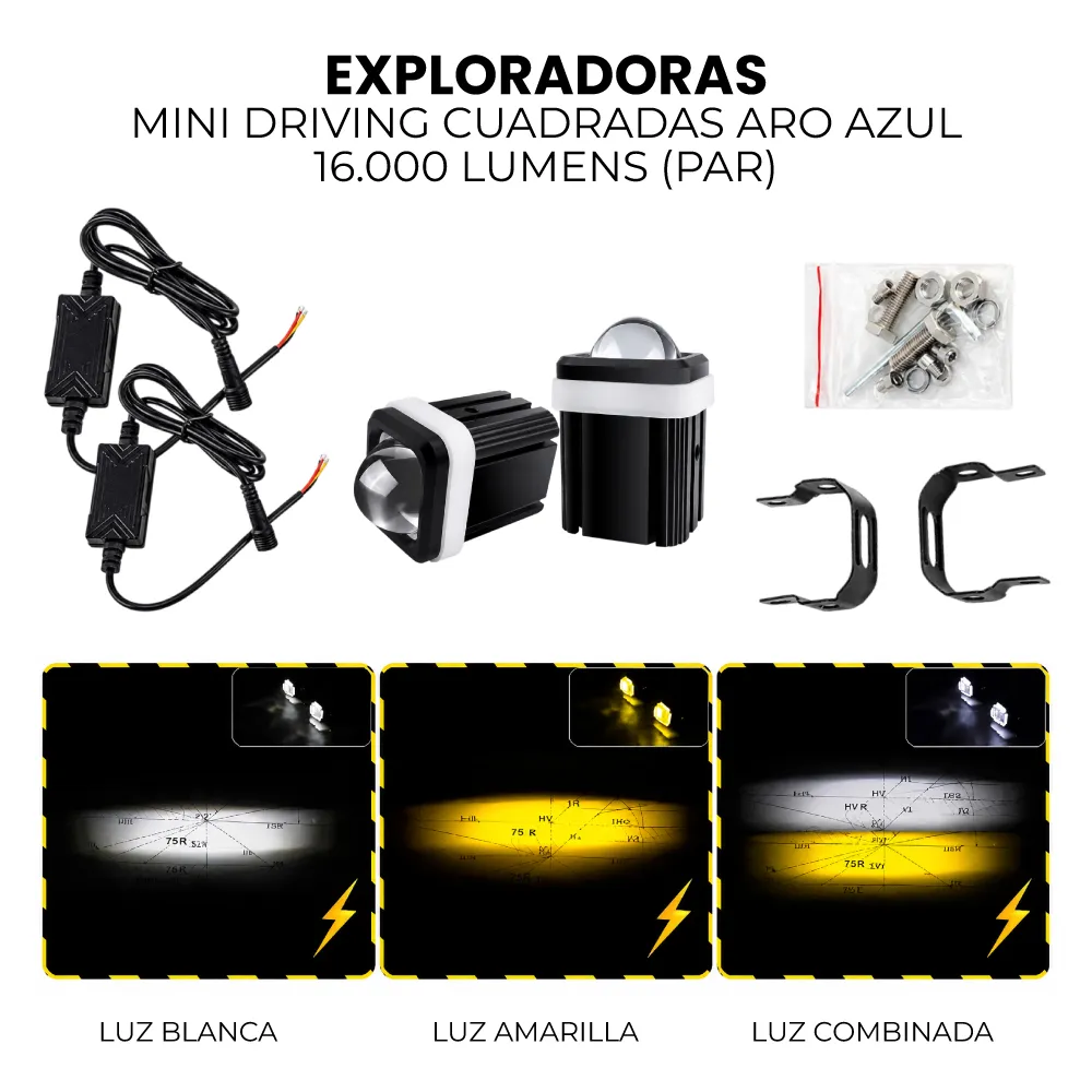 EXPLORADORAS MINI DRIVING CUADRADAS ARO AZUL (PAR)