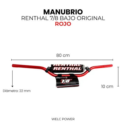 MANUBRIO RENTHAL 7/8 BAJO ORIGINAL ROJO