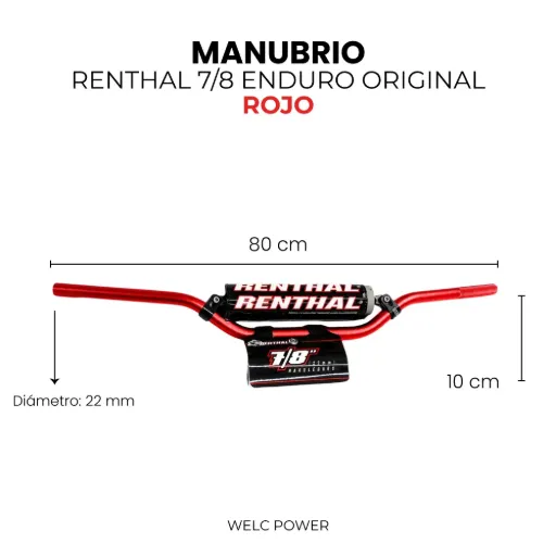 MANUBRIO RENTHAL 7/8 ENDURO ROJO ORIGINAL