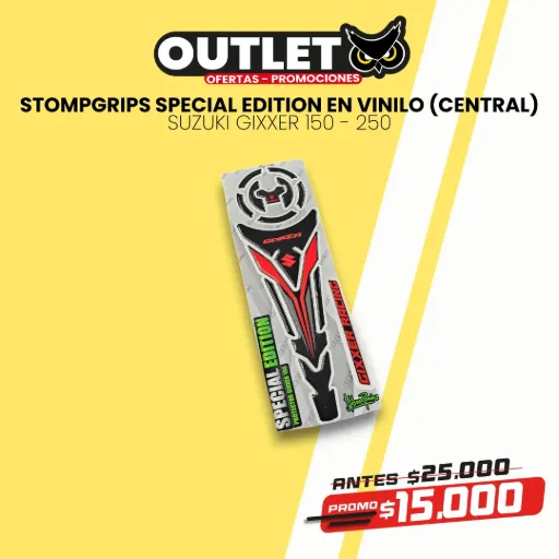 KIT STOMPGRIPS TIPO VINILO SPECIAL SUZUKI GIXXER 150 FI/SF - 250 FI/SF - PROTECTOR DE TANQUE (CENTRAL)